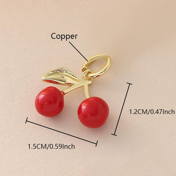 Wholesale Food Series Copper Goldplated Cherry Mushroom Oil Drop Pendant Diy Jewelry Accessories