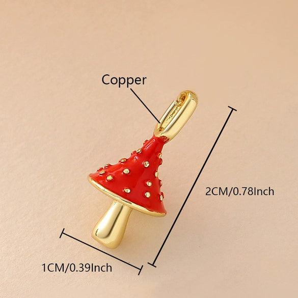 Wholesale Food Series Copper Goldplated Cherry Mushroom Oil Drop Pendant Diy Jewelry Accessories