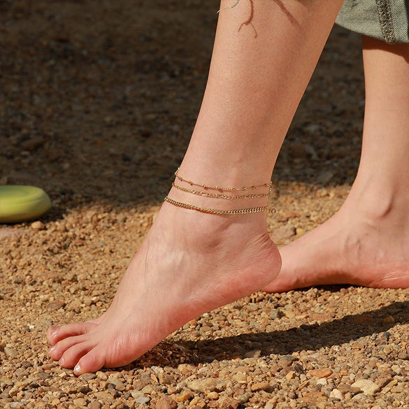 Wholesale Foot Accessories Geometric Copper Gold Plated Anklet For Girls Jewelry