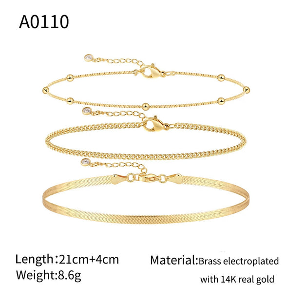 Wholesale Foot Accessories Geometric Copper Gold Plated Anklet For Girls Jewelry