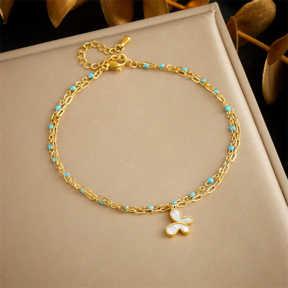 Wholesale Foot Chain Stainless Steel Gold Plated Butterfly Flower Pendant Retro Fashion Style