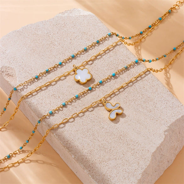 Wholesale Foot Chain Stainless Steel Gold Plated Butterfly Flower Pendant Retro Fashion Style