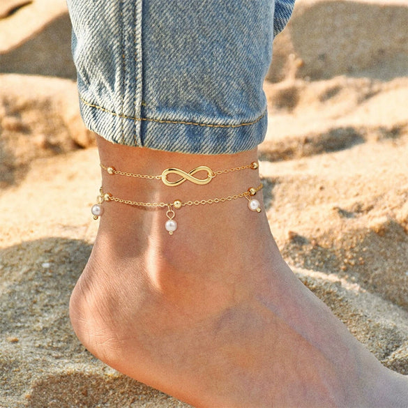 Wholesale Foot Decoration Gold Plated Copper With Artificial Gemstones And Semiprecious Stones Geometric Style For Women