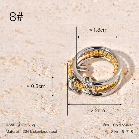 Wholesale Fourlayer Twist Plus Round Wire Ring Titanium Steel Geometric 18K Gold Electroplated