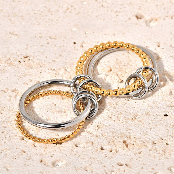 Wholesale Fourlayer Twist Plus Round Wire Ring Titanium Steel Geometric 18K Gold Electroplated