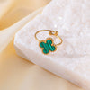 Wholesale Fourleaf Clover Adjustable Open Ring For Women Titanium Steel 18K Gold Electroplated Geometric Design