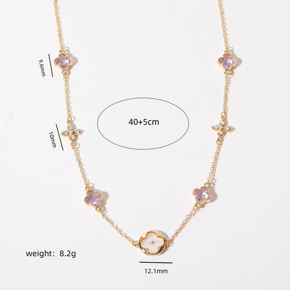 Wholesale Fourleaf Clover And Snowflake Zircon Pendant Necklace Copper Plated Real Gold With Heart And Star Pattern