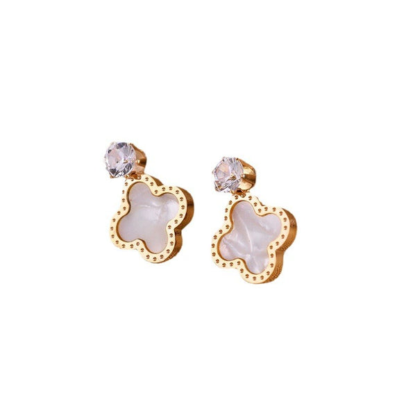 Wholesale Fourleaf Clover Diamond Earrings In Rose Gold Light Luxury Style Nonfading Titanium Steel Electroplated