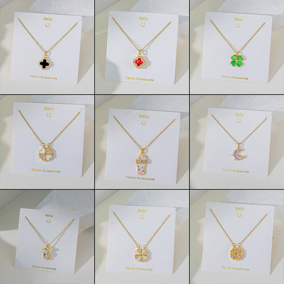 Wholesale Fourleaf Clover Pendant Necklace Copper Pendant Titanium Steel Chain Electroplated Simple Style With Heart Flower Star And Geometric Patterns