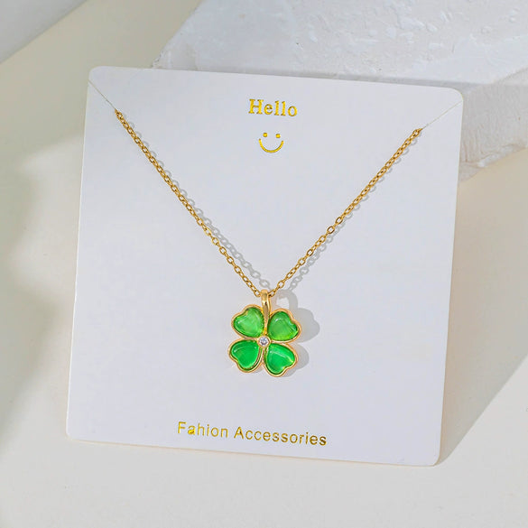 Wholesale Fourleaf Clover Pendant Necklace Copper Pendant Titanium Steel Chain Electroplated Simple Style With Heart Flower Star And Geometric Patterns