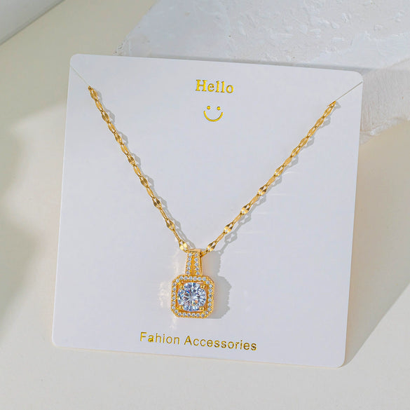 Wholesale Fourleaf Clover Pendant Necklace Copper Pendant Titanium Steel Chain Electroplated Simple Style With Heart Flower Star And Geometric Patterns
