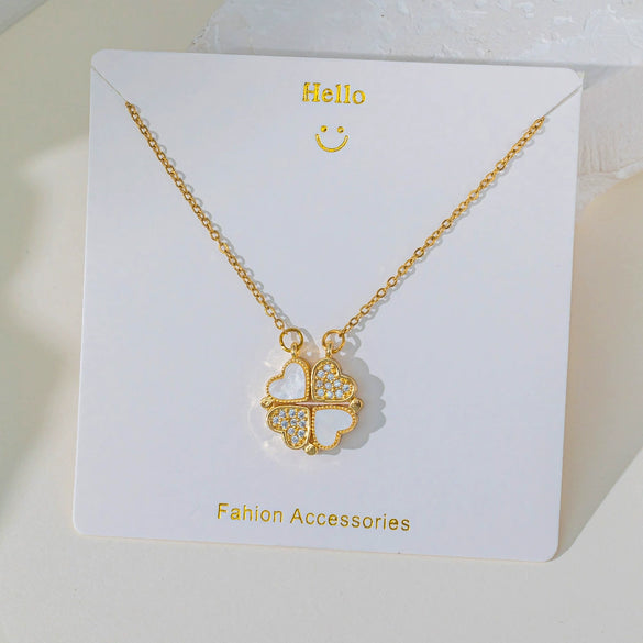 Wholesale Fourleaf Clover Pendant Necklace Copper Pendant Titanium Steel Chain Electroplated Simple Style With Heart Flower Star And Geometric Patterns