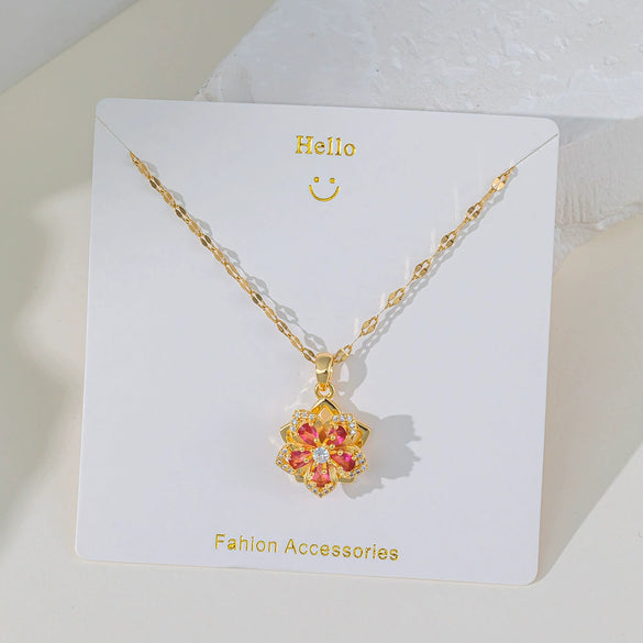 Wholesale Fourleaf Clover Pendant Necklace Copper Pendant Titanium Steel Chain Electroplated Simple Style With Heart Flower Star And Geometric Patterns