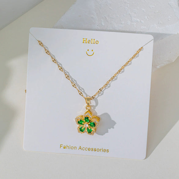 Wholesale Fourleaf Clover Pendant Necklace Copper Pendant Titanium Steel Chain Electroplated Simple Style With Heart Flower Star And Geometric Patterns