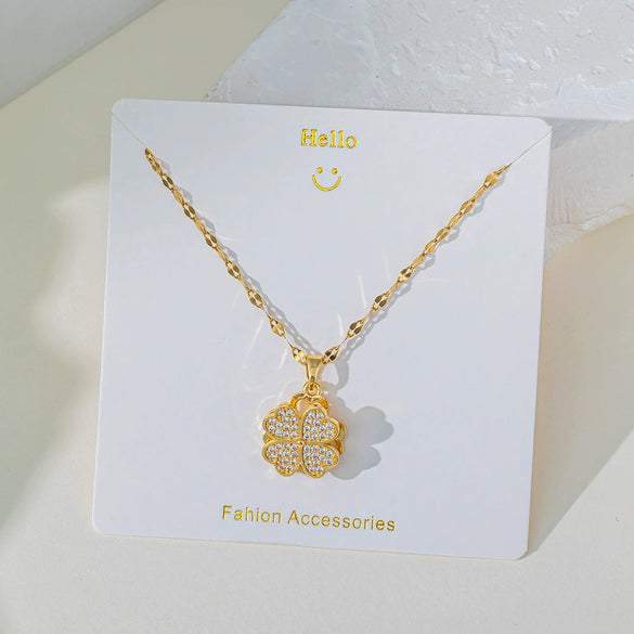 Wholesale Fourleaf Clover Pendant Necklace Copper Pendant Titanium Steel Chain Electroplated Simple Style With Heart Flower Star And Geometric Patterns
