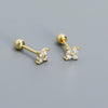 Wholesale Fourleaf Clover Piercing Earrings For Women S925 Silver Floral Zircon Thread Ear Nail Overlapped Electroplated