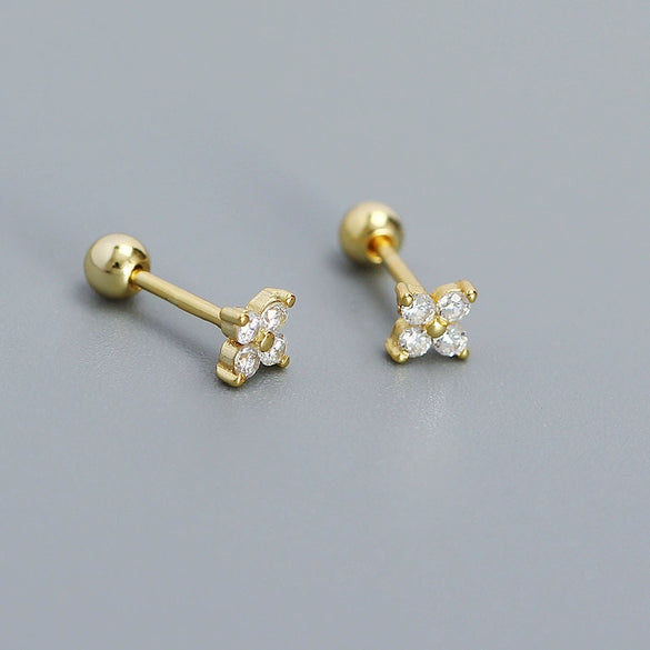 Wholesale Fourleaf Clover Piercing Earrings For Women S925 Silver Floral Zircon Thread Ear Nail Overlapped Electroplated