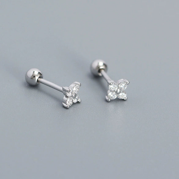 Wholesale Fourleaf Clover Piercing Earrings For Women S925 Silver Floral Zircon Thread Ear Nail Overlapped Electroplated