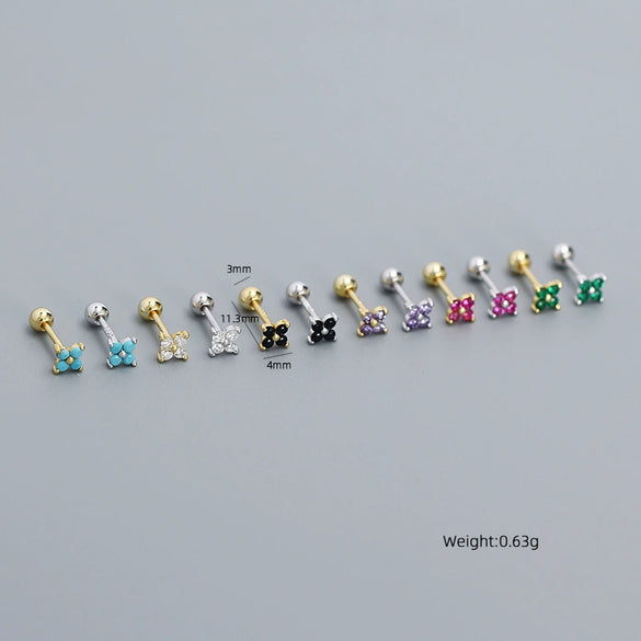 Wholesale Fourleaf Clover Piercing Earrings For Women S925 Silver Floral Zircon Thread Ear Nail Overlapped Electroplated