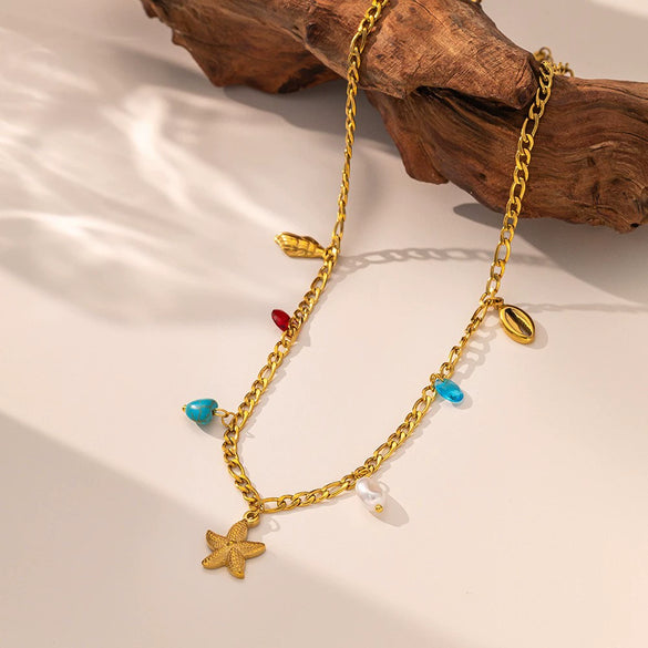 Wholesale Fourleaf Clover Rhombus Sweet And Cool Geometric Style Electroplated 18K Gold Steel Sweater Chain Jewelry For Women