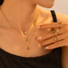 Wholesale Fourpetal Flower Zircon Pendant Collarbone Necklace And Open Ring For Women Titanium Steel 18K Gold Plated Electroplated