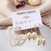 Wholesale French Retro Artificial Pearl Love Earrings Set Six Pairs Geometric Style Electroplated
