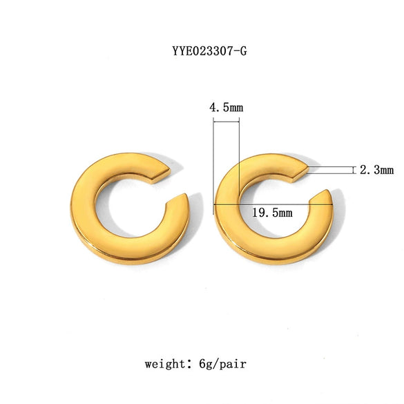 Wholesale French Retro C Shaped Stainless Steel Ear Clip Earrings With 18K Gold Plated High Grade Ear Buckle And Vacuum Real Gold Electroplating In Pvd Furnace