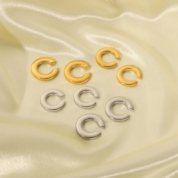 Wholesale French Retro C Shaped Stainless Steel Ear Clip Earrings With 18K Gold Plated High Grade Ear Buckle And Vacuum Real Gold Electroplating In Pvd Furnace