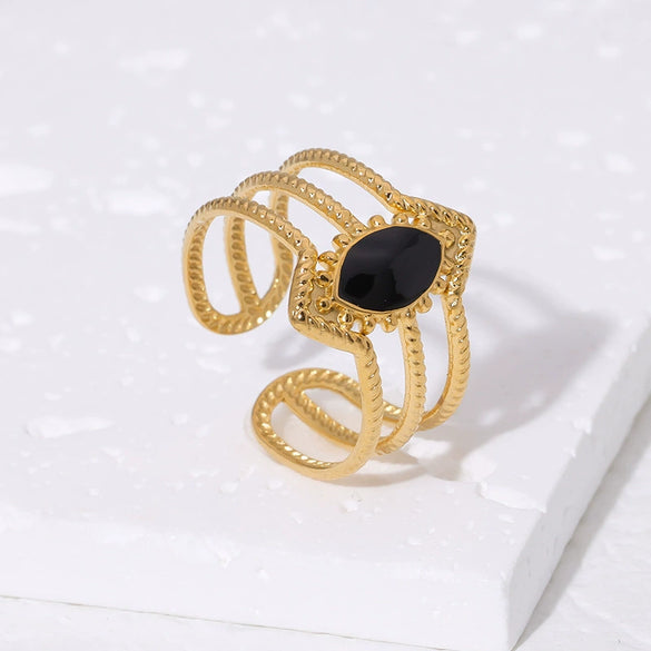 Wholesale French Retro Court Style Titanium Steel Open Ring 18K Gold Plated Geometric Light Luxury High End Fashion Elegant All Match
