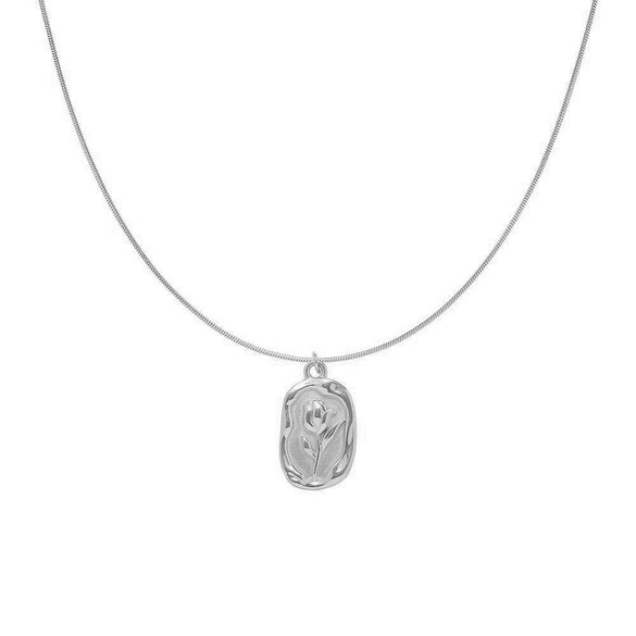 Wholesale French Retro Embossed Tulip K Goldplated Titanium Steel Pendant Necklace For Women