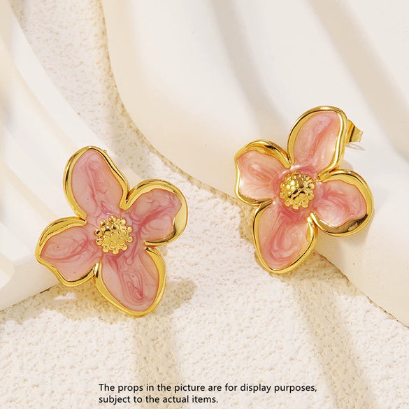 Wholesale French Retro Flower Drip Glaze Stainless Steel Earrings For Women With Oil Drip Colorful Flower Design And Electroplating
