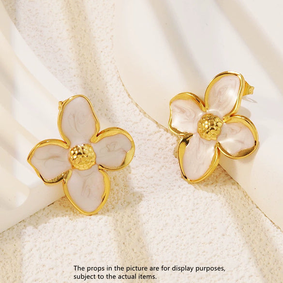 Wholesale French Retro Flower Drip Glaze Stainless Steel Earrings For Women With Oil Drip Colorful Flower Design And Electroplating