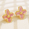 Wholesale French Retro Flower Drip Glaze Stainless Steel Earrings For Women With Oil Drip Colorful Flower Design And Electroplating