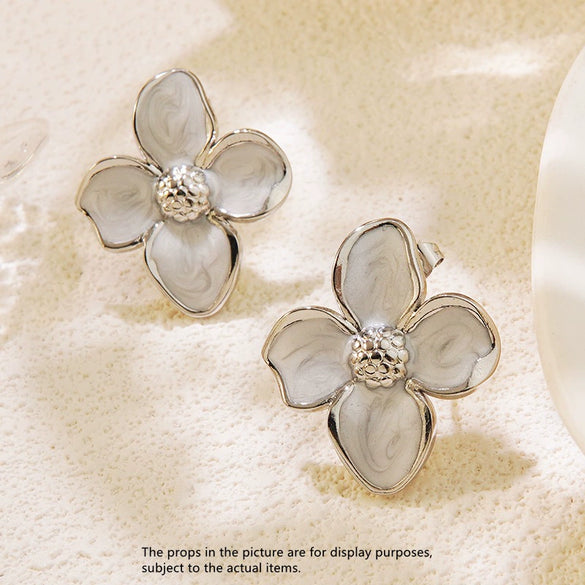 Wholesale French Retro Flower Drip Glaze Stainless Steel Earrings For Women With Oil Drip Colorful Flower Design And Electroplating