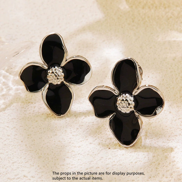 Wholesale French Retro Flower Drip Glaze Stainless Steel Earrings For Women With Oil Drip Colorful Flower Design And Electroplating