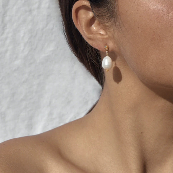 Wholesale French Retro Freshwater Pearl Pendant Earrings Stainless Steel Non Fading Geometric Style For Women