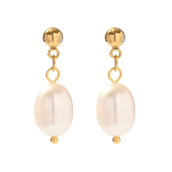 Wholesale French Retro Freshwater Pearl Pendant Earrings Stainless Steel Non Fading Geometric Style For Women