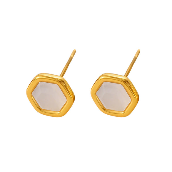 Wholesale French Retro Geometric Ferris Wheel Faceted Hexagonal Opal Stainless Steel Goldplated Women's Earrings