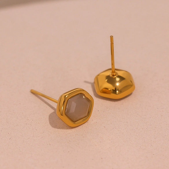 Wholesale French Retro Geometric Ferris Wheel Faceted Hexagonal Opal Stainless Steel Goldplated Women's Earrings