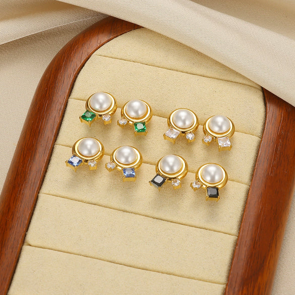 Wholesale French Retro Geometric Imitation Pearl And Stainless Steel Earrings For Women With Electroplating