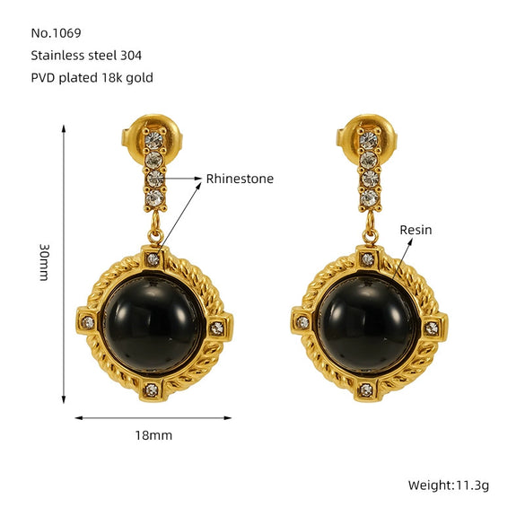 Wholesale French Retro Geometric Stainless Steel Electroplated Studded Earrings For Women