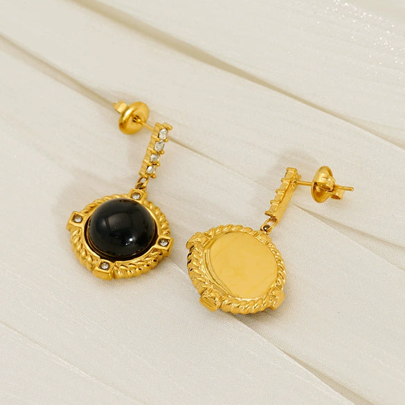Wholesale French Retro Geometric Stainless Steel Electroplated Studded Earrings For Women