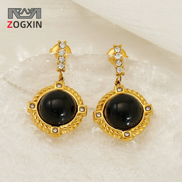 Wholesale French Retro Geometric Stainless Steel Electroplated Studded Earrings For Women