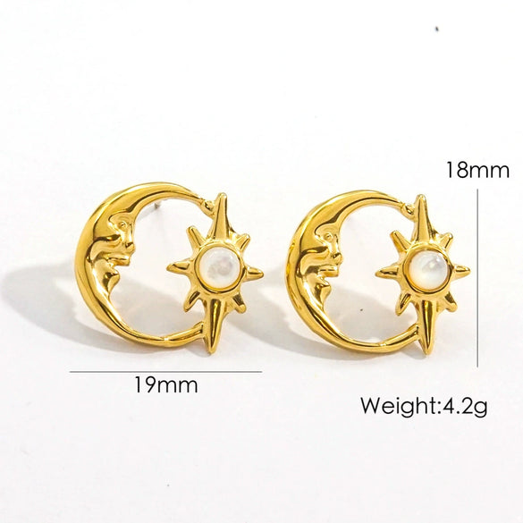 Wholesale French Retro Geometry Natural Stone Inlaid Stainless Steel Earrings