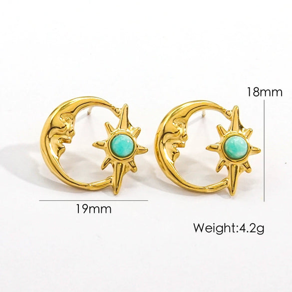 Wholesale French Retro Geometry Natural Stone Inlaid Stainless Steel Earrings