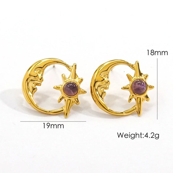 Wholesale French Retro Geometry Natural Stone Inlaid Stainless Steel Earrings