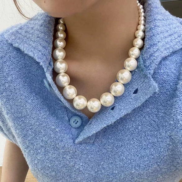Wholesale French Retro Gradient Pearl Necklace With Geometric Design