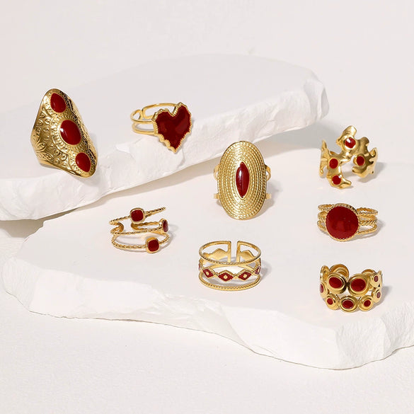 Wholesale French Retro High End Medieval Niche Personality Stainless Steel Open Ring For Women With Geometric Pattern Electroplating And Oil Pressure Processing