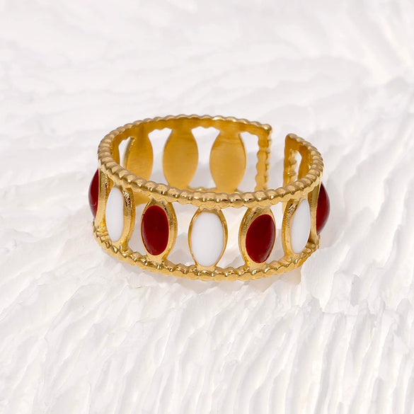 Wholesale French Retro High End Medieval Niche Personality Stainless Steel Open Ring For Women With Geometric Pattern Electroplating And Oil Pressure Processing