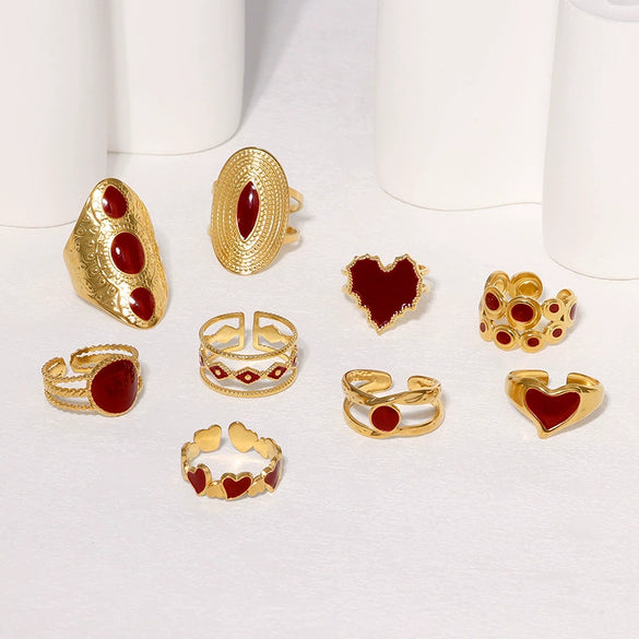 Wholesale French Retro High End Medieval Niche Personality Stainless Steel Open Ring For Women With Geometric Pattern Electroplating And Oil Pressure Processing